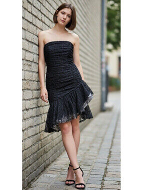 Vintage Nadine 1 Union Made Black Lace Trumpet Dress Strapless Whimsigoth Pinup